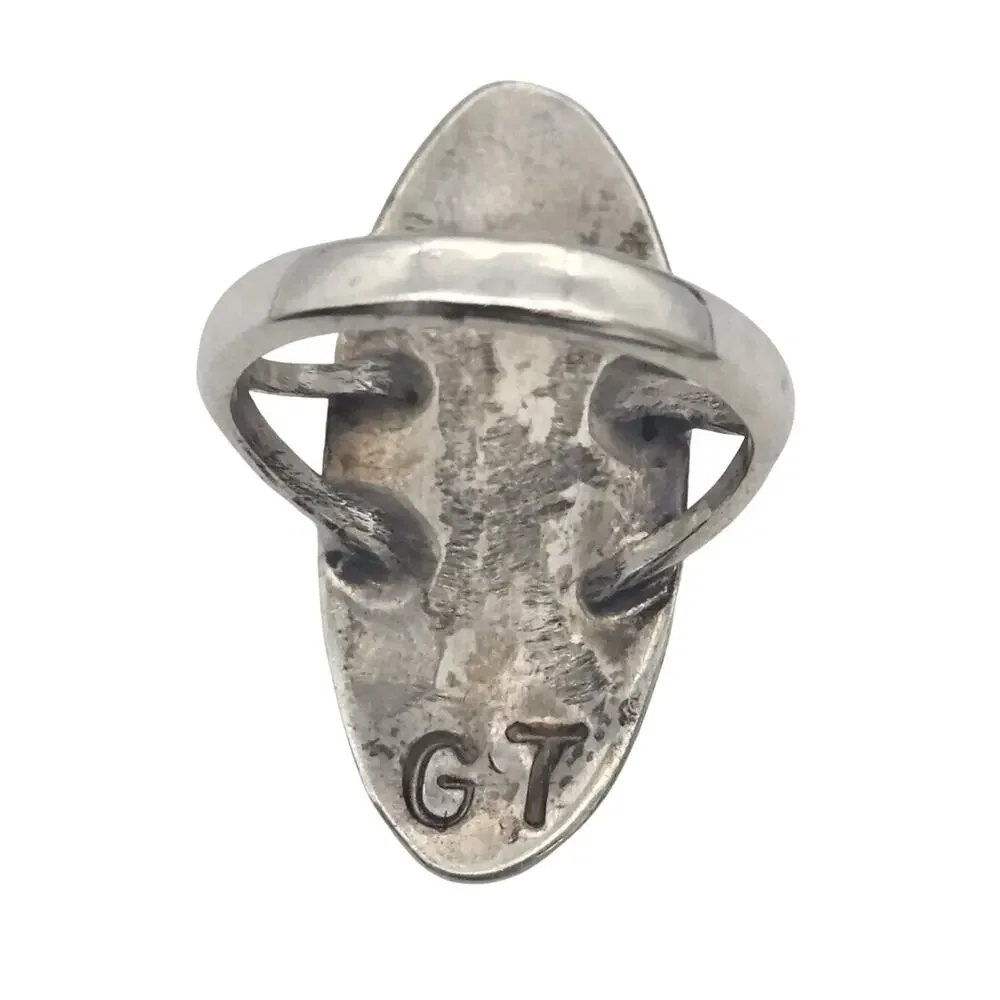 Vtg Sterling Silver GT Native American Navajo Chip Inlaid Turquoise Ring Size 8